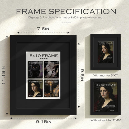 8x10 Black Wooden Picture Frame (Black Frame Black Mat / 8x10)