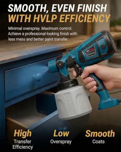 1000W HVLP Electric Paint Sprayer Gun for House Painting (Blue)