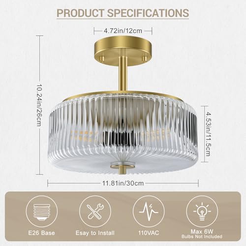 Ribbed Glass Semi Flush Mount Ceiling Light