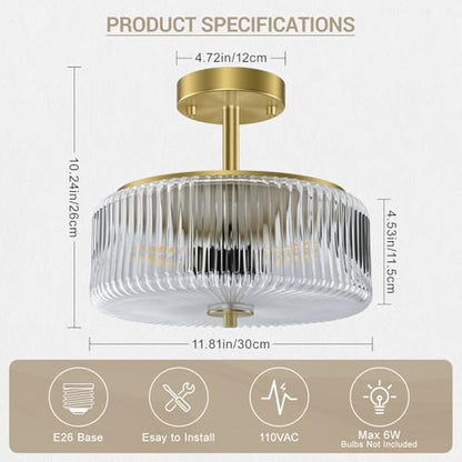 Ribbed Glass Semi Flush Mount Ceiling Light