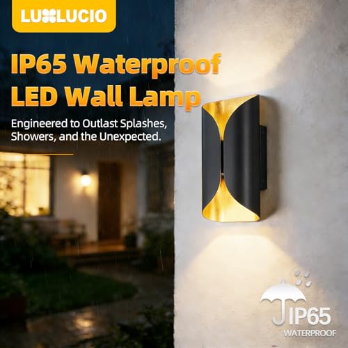 Black & Gold 9.8" Up & Down Indoor Outdoor LED Wall Sconce (Black and Gold / 2 pack)