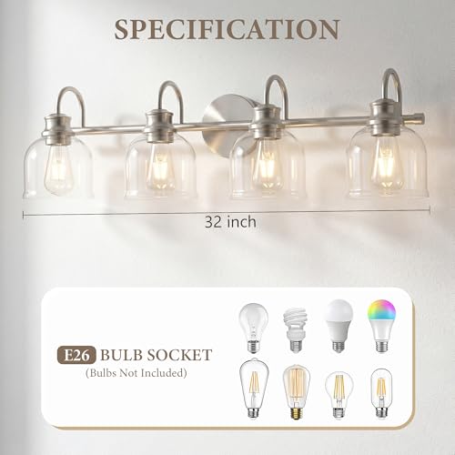 4 Lights 32" Bathroom Vanity Light Fixtures (Brushed Nickel / 4 Lights)