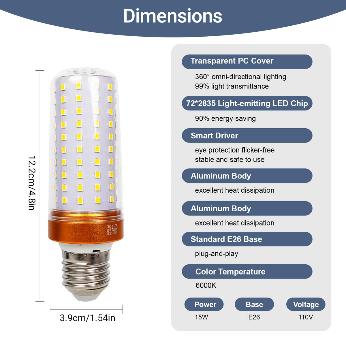 Outdoor Wall Light 15W (1/15w/6000k/Black/E26)
