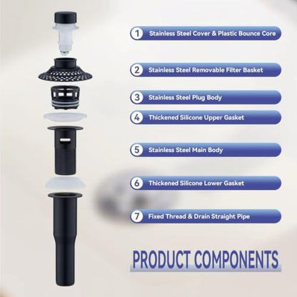 Pop Up Bathroom Sink Drain Stainless Steel Push Drain Stopper Hair Strainer