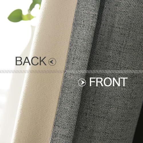 100% Blackout Linen Curtains for Bedroom 52x63 Inches Dark Grey (Dark Grey / 52"W x 63"L (Pack of 2))