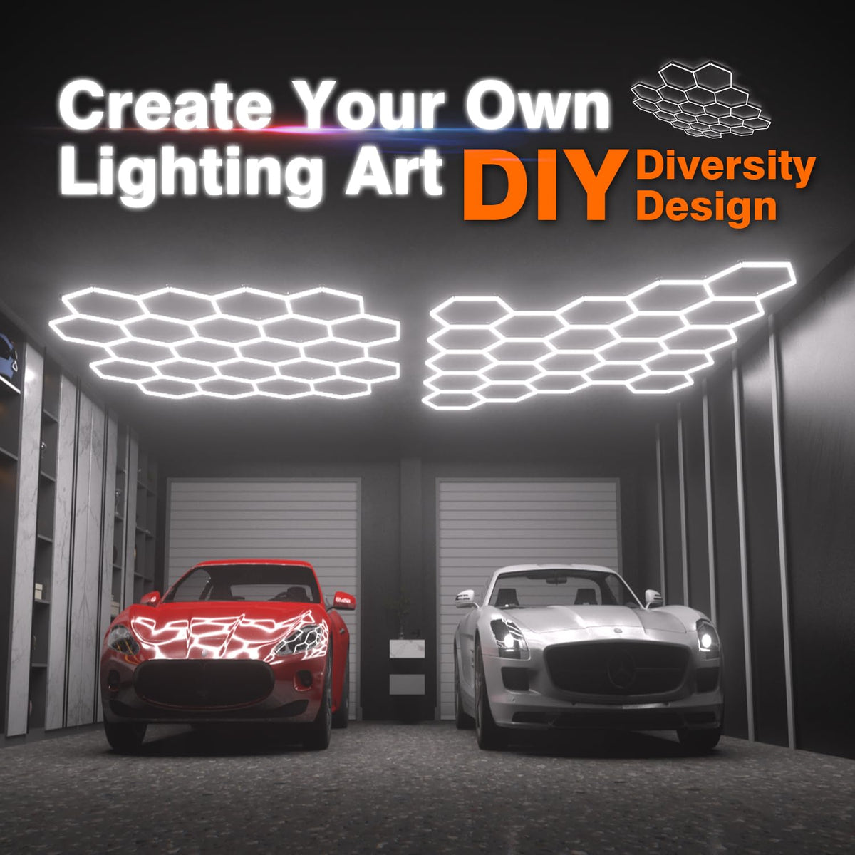 Dimmable Hexagon Garage Lights (22 HEX+NoBorder)
