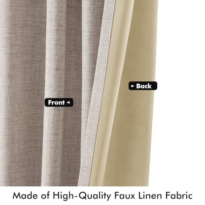 100% Blackout Linen Curtains for Bedroom 42 x 63 Inch Khaki 2 Panels (Khaki / 42"W x 63"L (Pack of 2))