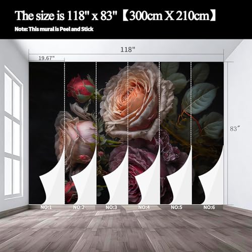 Black Large Rose Cluster Landscape Mural (SDY-03 / 118" x 83")