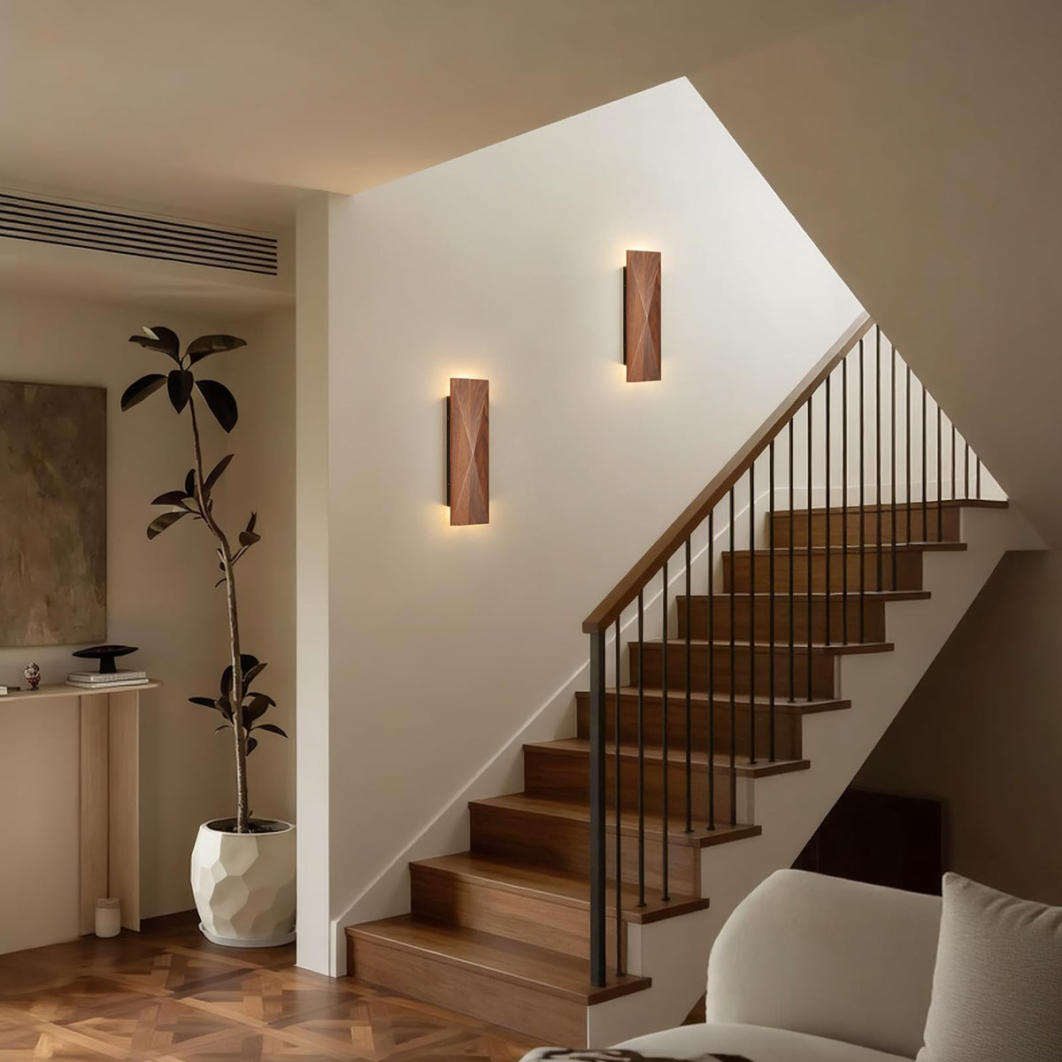 Set of 2 Walnut Wood Wall Sconce (Walnut / Double)