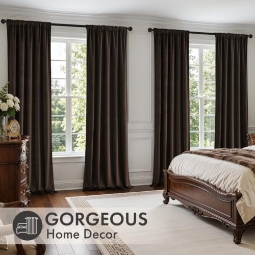 Brown Velvet Curtains 4 Panels Set Back Tab 40 x 72 Inch Long (Brown / 40"W x 72"L (Pack of 4))