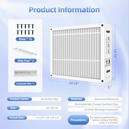 20x25x6 Filter Replacement For AprilAire SpaceGard 201 2200 2250 Foldable
