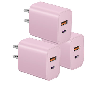 USB C Charger Block Fast Charging Block Type C Charger Multiport Adapter (Pink / 20W3Pack)