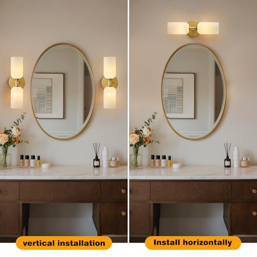 14" Alabaster Wall Sconces Gold Vanity Light 3000K Warm White