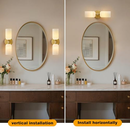 14" Alabaster Wall Sconces Gold Vanity Light 3000K Warm White