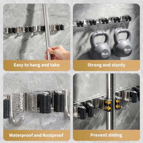 5 Racks 4 Hooks Mop and Broom Holder Wall Mount