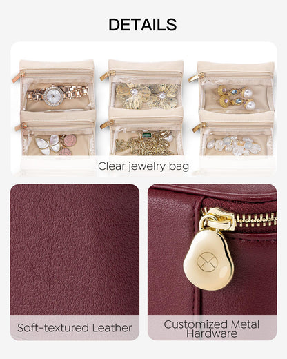 Jewelry Organizers and Storage with 6 Clear Velvet Zipper Poucs (B.6 PCS Red)