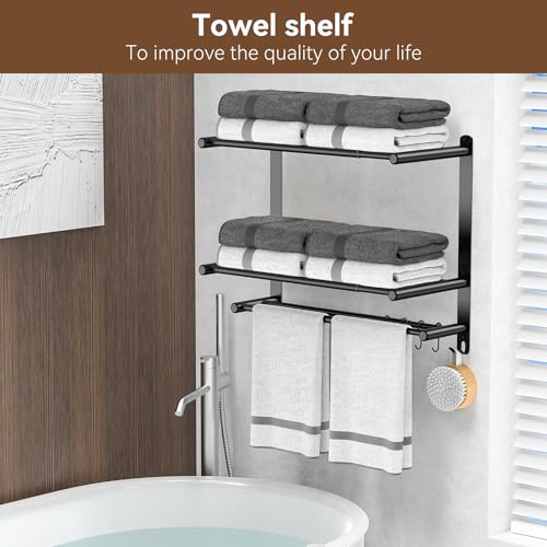 Bathroom Towel Rack with Shelf and Towel Bar