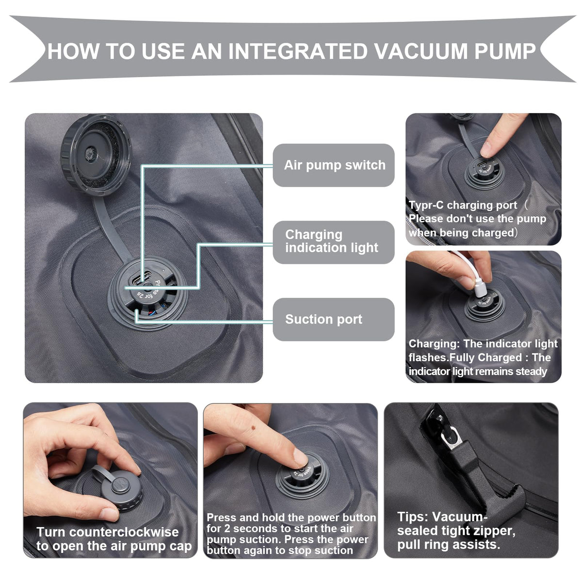 Vacuum Backpack Travel with Pump (A1-grey / 25 liters)