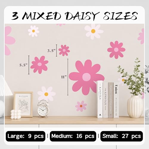 52 Pcs Large Pink Daisy Wall Decals (Pink)