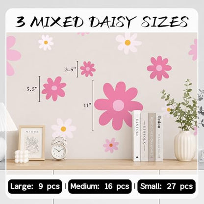 52 Pcs Large Pink Daisy Wall Decals (Pink)