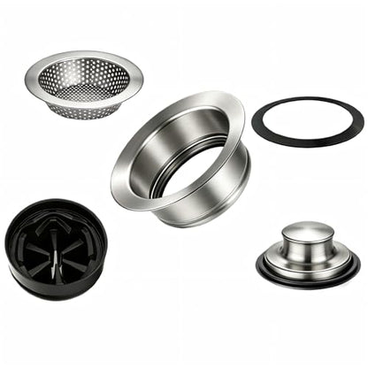 5-in-1 Garbage Disposal Flange Set – Complete Kit with Sink Strainer, Splash Guard, Stopper & Rubber Gasket – Fits 3-1/2 Inch Sink Drain – Multiple Colors