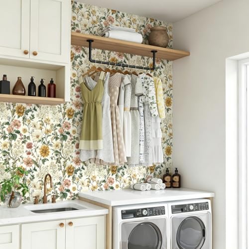 Floral Peel and Stick Wallpaper Vintage Floral Contact Paper Boho Flower Wallpaper Peel and Stick Removable Self Adhesive Wall Paper for Cabinets Bathroom Decorative Vinyl