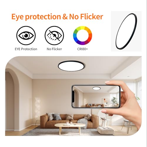 6PK 12inch Dimmable LED Flush Mount Ceiling Light (Black / 12 inch)
