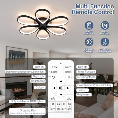 Modern Led Ceiling Light 25inch Dimmable Flush Mount Ceiling Light with Remote Control 6 Rings Close to Ceiling Lamp Fixtures for Kitchen Dining Room Bedroom Living Room