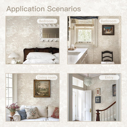 Peel and Stick Wallpaper Oatmeal Cream Vintage Forest Animals Floral Wallpaper Removable Self (Cream / 17.3" x 78.7")