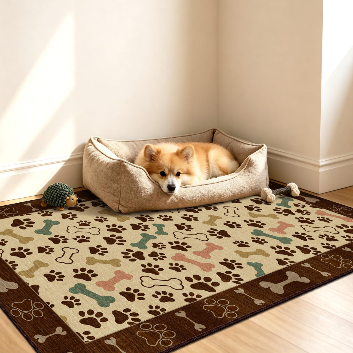 Waterproof 3x5 Runner Rug Non Slip Floor Runners for Dogs (Paw Beige / 3' x 5' (Runner))
