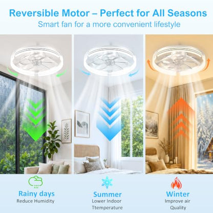Ceiling Fans with Lights and Remote (White-Stripe / 20 INCH)