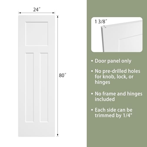 3 Panel White Primed Molded Door Slab