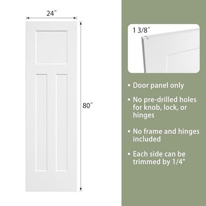 3 Panel White Primed Molded Door Slab