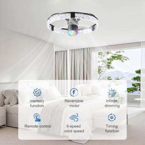 19.7" Acrylic Crystal Ceiling Fan with RGB Water Ripple Light