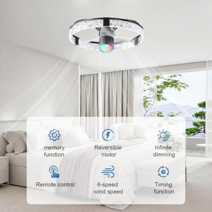 19.7" Acrylic Crystal Ceiling Fan with RGB Water Ripple Light