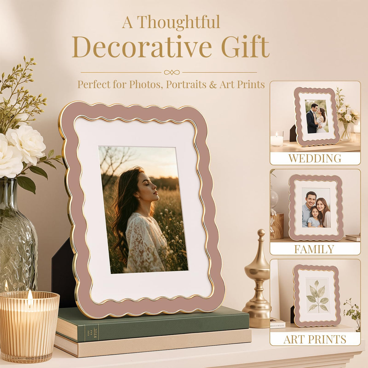 8x10 Scalloped Wavy Metal Picture Frame (Dusty Mauve / 8x10)