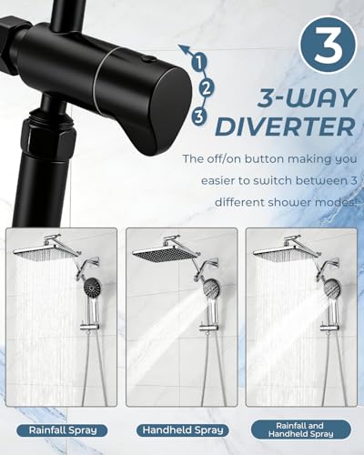 Shower Head with Handheld (C-Matte Black / Rectangular 12")