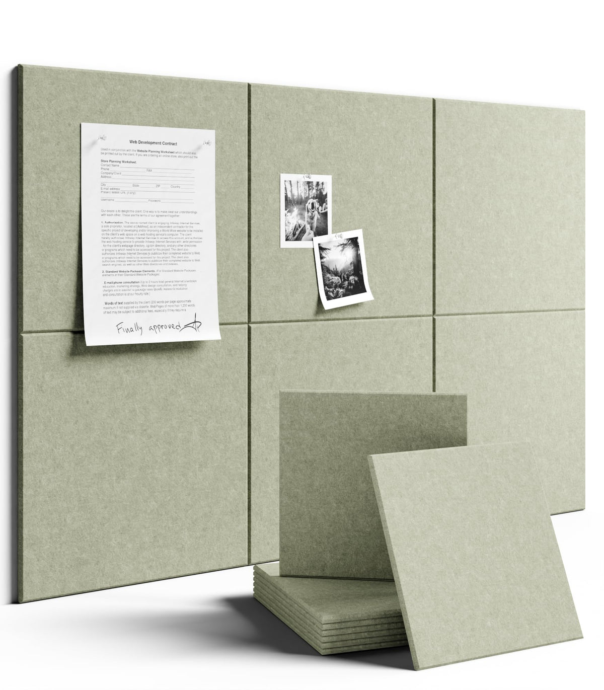 Felt Bulletin Board & Cork Board Alternative 36'' x 24'' (Sage Green / Solid tile 6-pack)