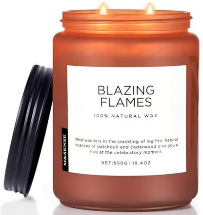 Blazingflames Scented Smoky Amber Woodsy Fireplace Candle 19.4Oz (Large Jar / Blazing Flames)