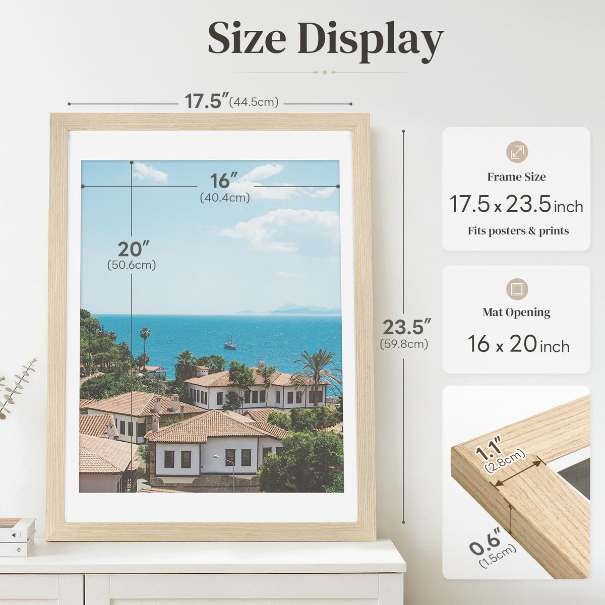 24 Pack 18x24 Frame 18 x 24 Poster Frame Natural Light Oak Solid Wood (White Oak / 18x24)