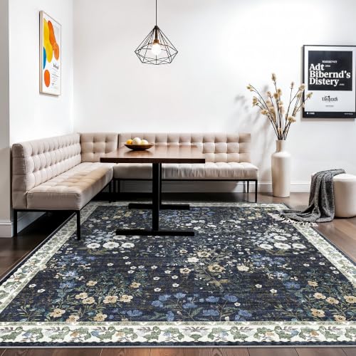 7x7 Vintage Floral Dining Room Rug (Blue / 7x7)