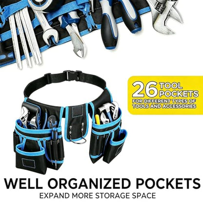 Tool Belt 26 Pockets Tool Pouch with 1 Hammer Loop & 3 Magnetic Zones