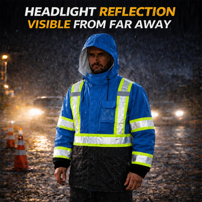 High Visibility Reflective Rain Jacket for Men (XX-Large-3X-Large / Blue)