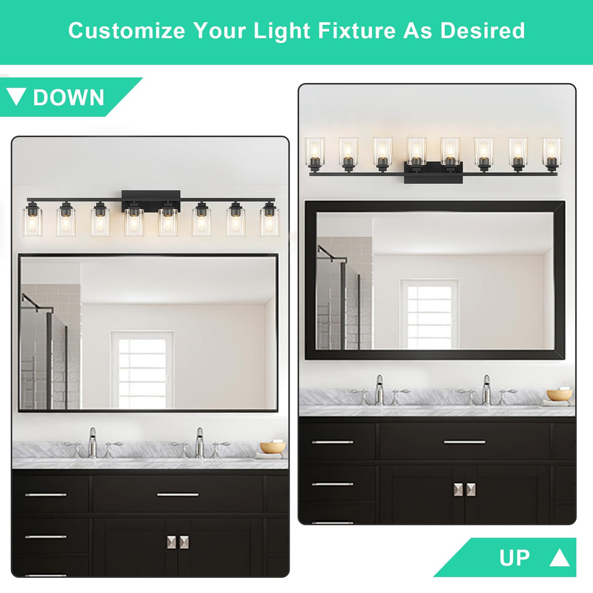 Matte Black Bathroom Light Fixtures (Black-Clear Shade / 8-Light)