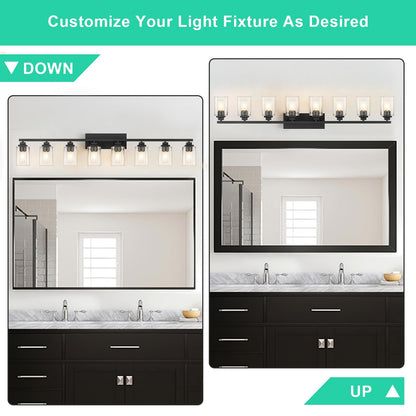 Matte Black Bathroom Light Fixtures (Black-Clear Shade / 8-Light)