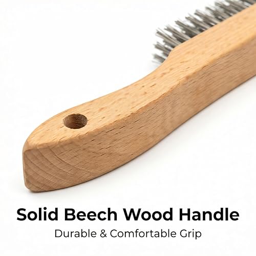 Wire Brush Heavy Duty Stainless Steel Wire Brushes with 10" Long Beech Handle