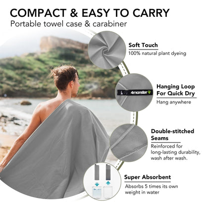 Quick Dry Microfiber Towel (Gray / 47.00" x 23.60")