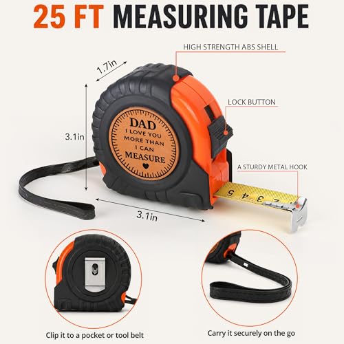 Gifts for Men Birthday Gift for Dad Papa Uncle Grandpa Anniversary Christmas Fathers Day Valentines Day Useful Gifts Genuine Leather Engraved 25 FT Tape Measure Useful Tool