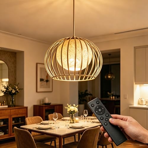 Pendant Light Fixtures Modern Round Chandelier with Remote Control Included E26 Bulb for Living Room