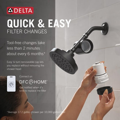 5 Setting Shower Head Matte Black with Clarifi Standard Shower Filter Attachment with Filter (Matte Black)